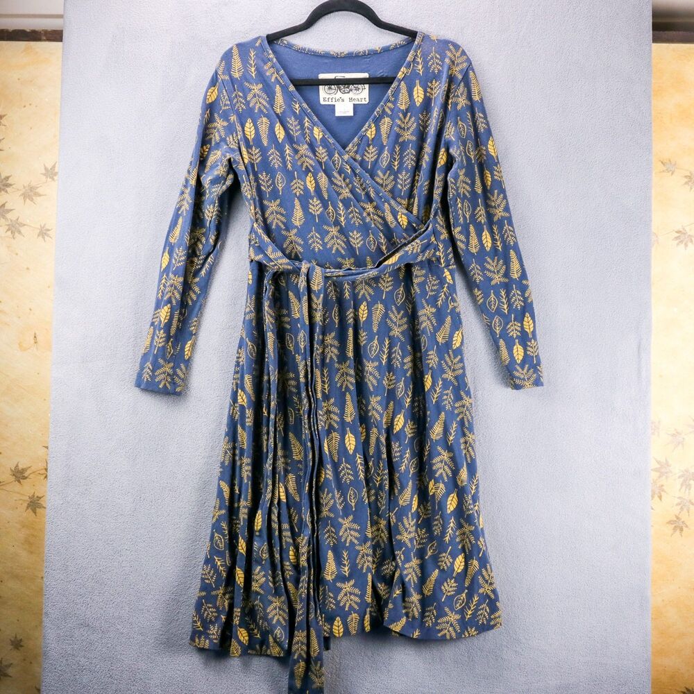 Effie's Heart Faux Wrap Nature Print Cotton Dress L